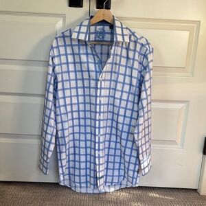 English Laundry Blue and White Windowpane Button-Down Shirt